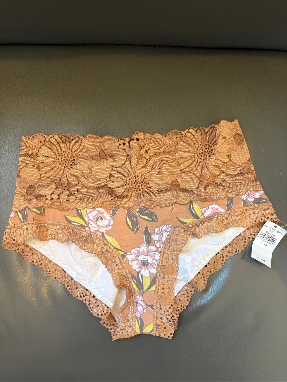 aerie Floral Lace High-Waist Bikini Panty - Rust & Pink